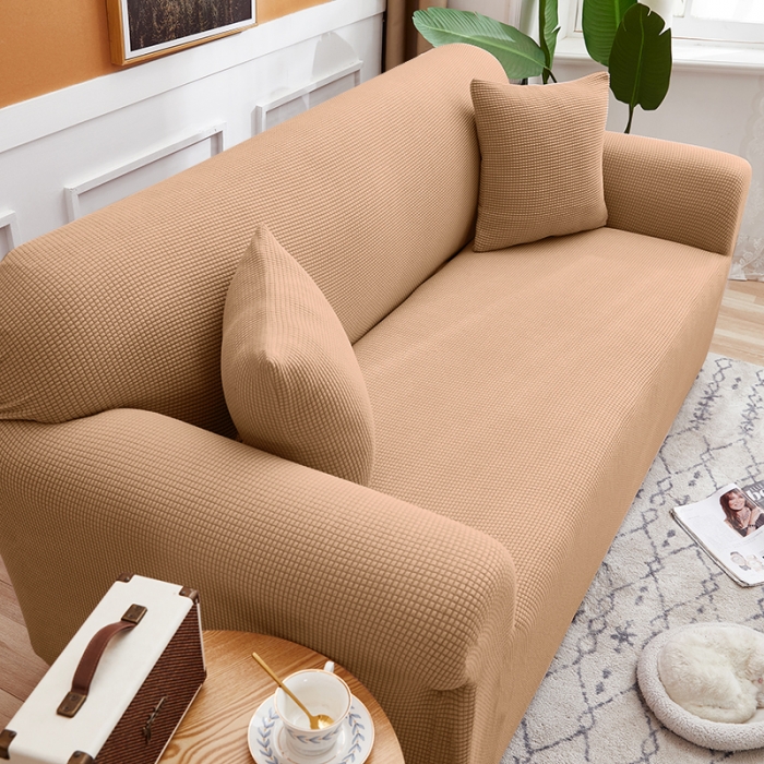 91家纺网 家纺一手货源 找家纺 丝绮鹿 2023新款玉米粒全包沙发套 欧式沙发-驼色