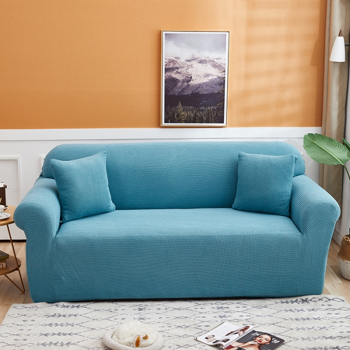 91家纺网 家纺一手货源 找家纺 丝绮鹿 2023新款玉米粒全包沙发套 欧式沙发-西湖蓝