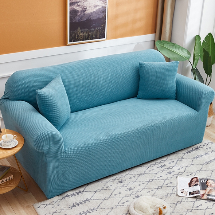 91家纺网 家纺一手货源 找家纺 丝绮鹿 2023新款玉米粒全包沙发套 欧式沙发-西湖蓝