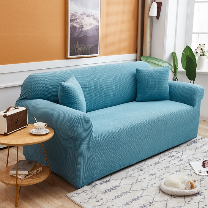 91家纺网 家纺一手货源 找家纺 丝绮鹿 2023新款玉米粒全包沙发套 欧式沙发-西湖蓝