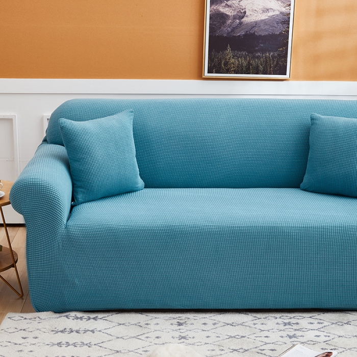 91家纺网 家纺一手货源 找家纺 丝绮鹿 2023新款玉米粒全包沙发套 欧式沙发-西湖蓝