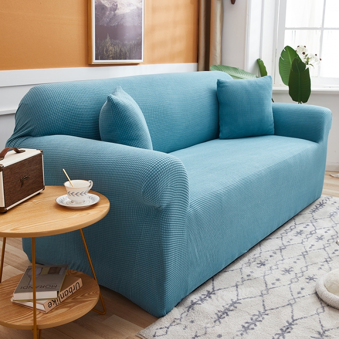 91家纺网 家纺一手货源 找家纺 丝绮鹿 2023新款玉米粒全包沙发套 欧式沙发-西湖蓝