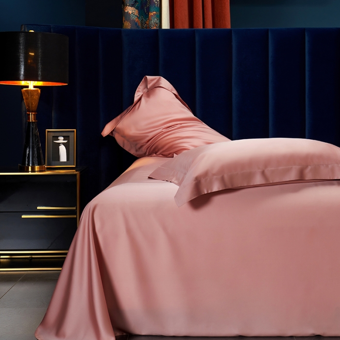 91家纺网 家纺一手货源 找家纺 米多多 2024新款60兰精天丝四件套单品枕套 海棠粉