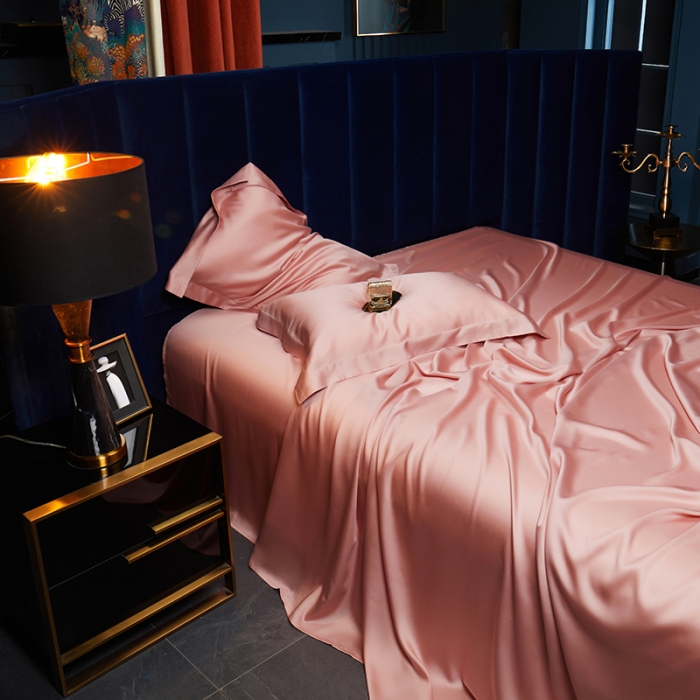 91家纺网 家纺一手货源 找家纺 米多多 2024新款60兰精天丝四件套单品枕套 海棠粉