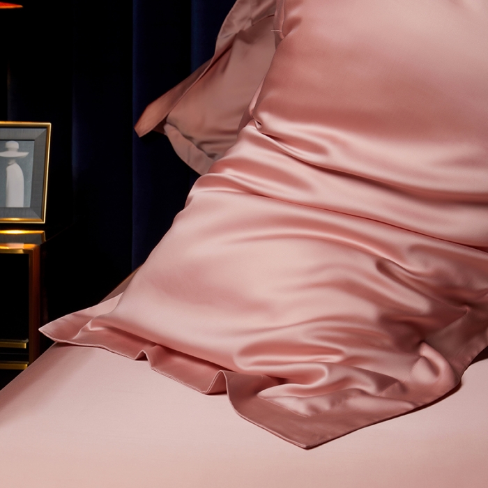 91家纺网 家纺一手货源 找家纺 米多多 2024新款60兰精天丝四件套单品枕套 海棠粉