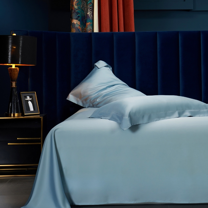 91家纺网 家纺一手货源 找家纺 米多多 2024新款60兰精天丝四件套单品枕套 晴空蓝