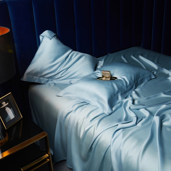 91家纺网 家纺一手货源 找家纺 米多多 2024新款60兰精天丝四件套单品枕套 晴空蓝