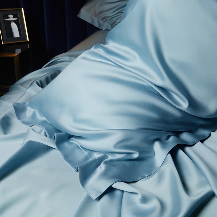 91家纺网 家纺一手货源 找家纺 米多多 2024新款60兰精天丝四件套单品枕套 晴空蓝