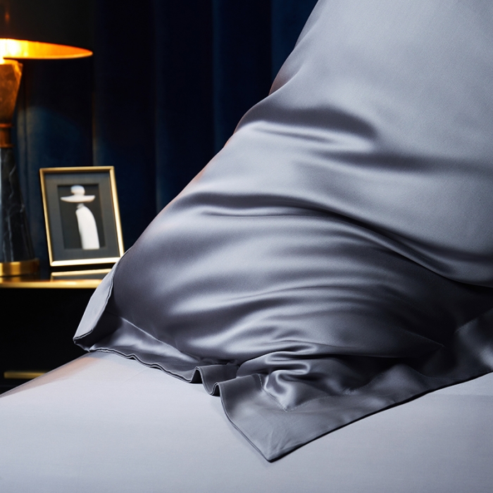 91家纺网 家纺一手货源 找家纺 米多多 2024新款60兰精天丝四件套单品枕套 绅士灰