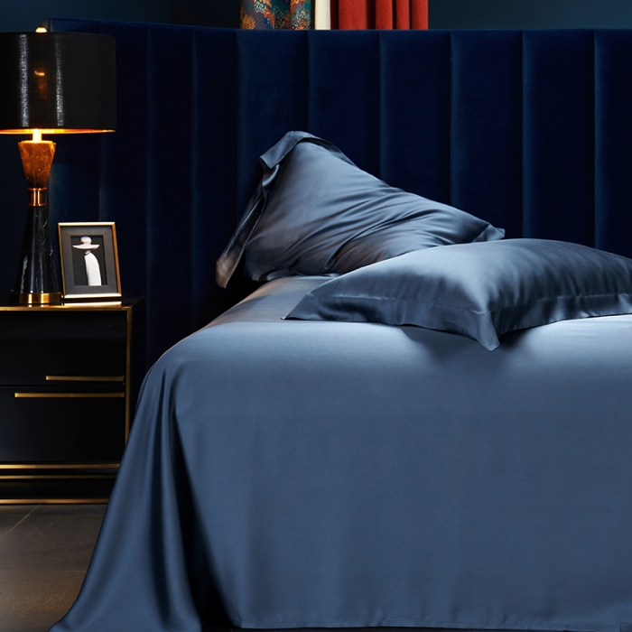 91家纺网 家纺一手货源 找家纺 米多多 2024新款60兰精天丝四件套单品枕套 月光蓝