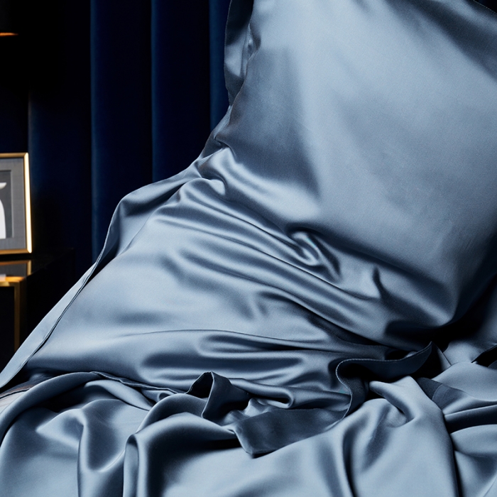 91家纺网 家纺一手货源 找家纺 米多多 2024新款60兰精天丝四件套单品枕套 月光蓝