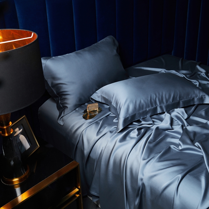 91家纺网 家纺一手货源 找家纺 米多多 2024新款60兰精天丝四件套单品枕套 月光蓝