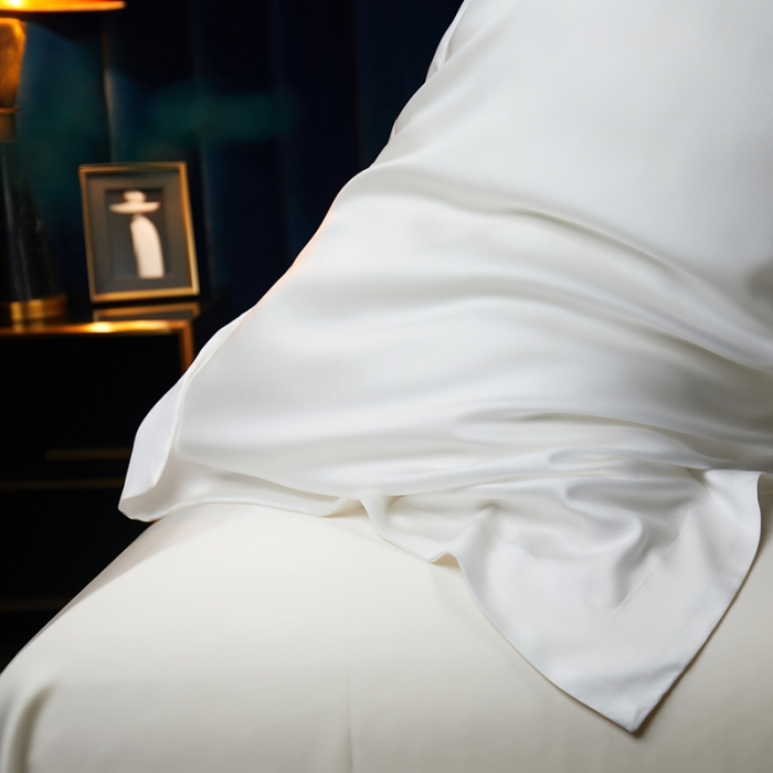 91家纺网 家纺一手货源 找家纺 米多多 2024新款60兰精天丝四件套单品枕套 珍珠白