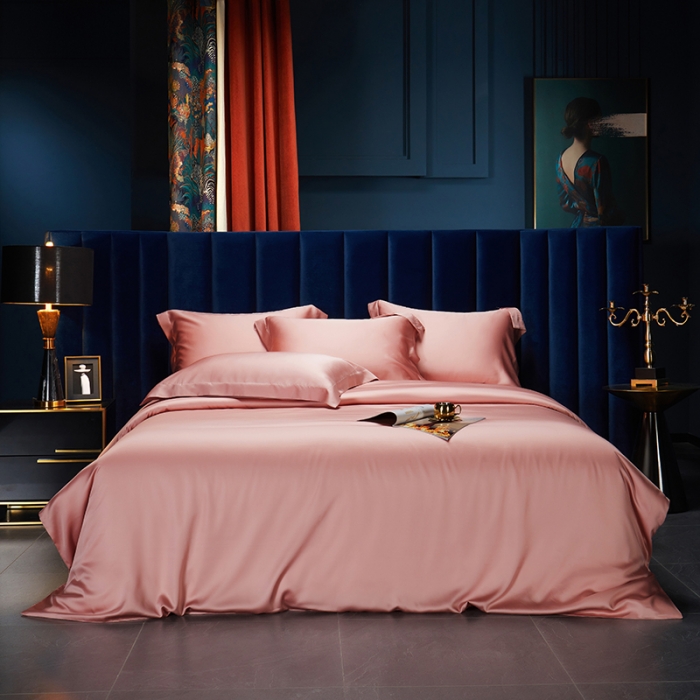 91家纺网 家纺一手货源 找家纺 米多多 2024新款60兰精天丝四件套单品被套 海棠粉