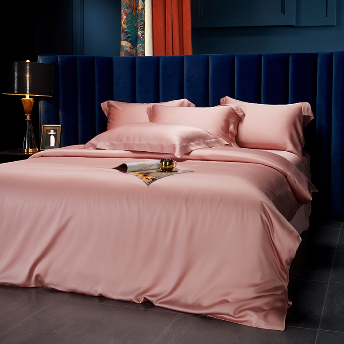 91家纺网 家纺一手货源 找家纺 米多多 2024新款60兰精天丝四件套单品被套 海棠粉