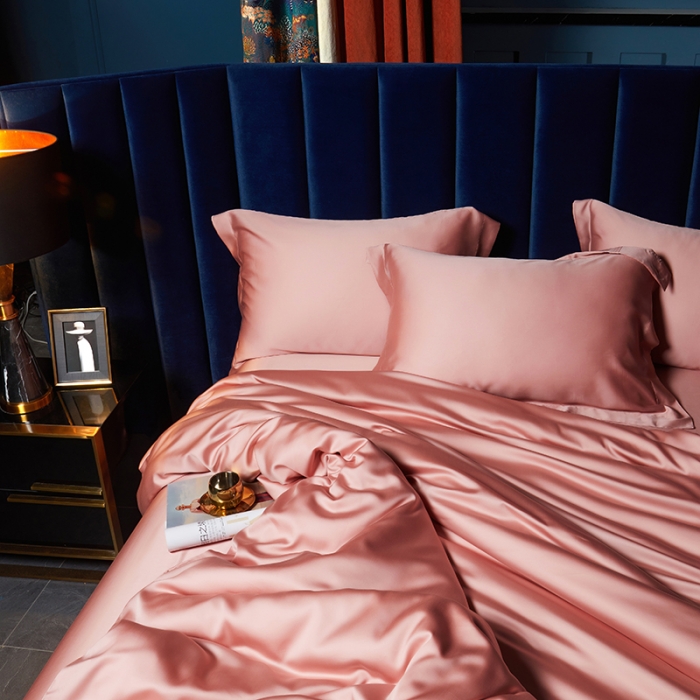 91家纺网 家纺一手货源 找家纺 米多多 2024新款60兰精天丝四件套单品被套 海棠粉