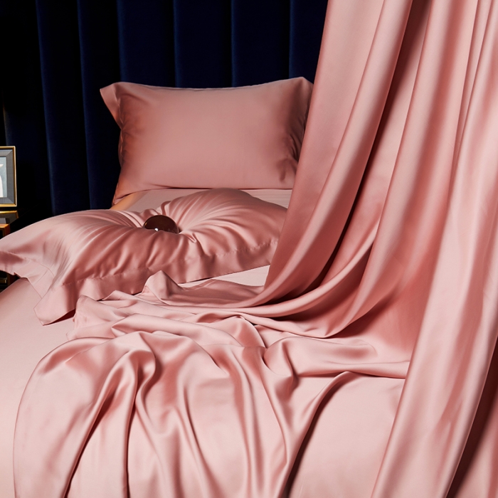 91家纺网 家纺一手货源 找家纺 米多多 2024新款60兰精天丝四件套单品被套 海棠粉