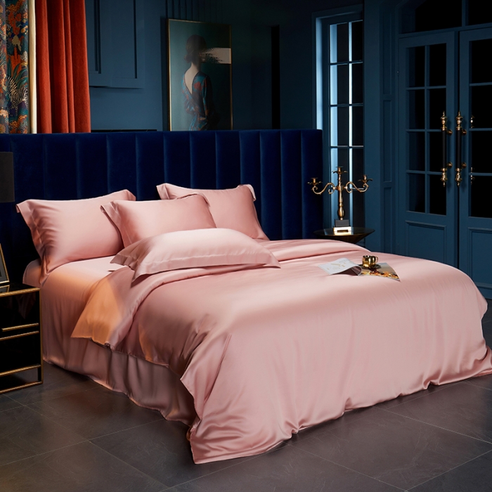 91家纺网 家纺一手货源 找家纺 米多多 2024新款60兰精天丝四件套单品被套 海棠粉