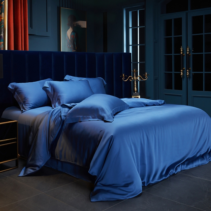 91家纺网 家纺一手货源 找家纺 米多多 2024新款60兰精天丝四件套单品被套 克莱因-蓝