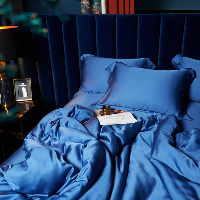 91家纺网 家纺一手货源 找家纺 米多多 2024新款60兰精天丝四件套单品被套 克莱因-蓝