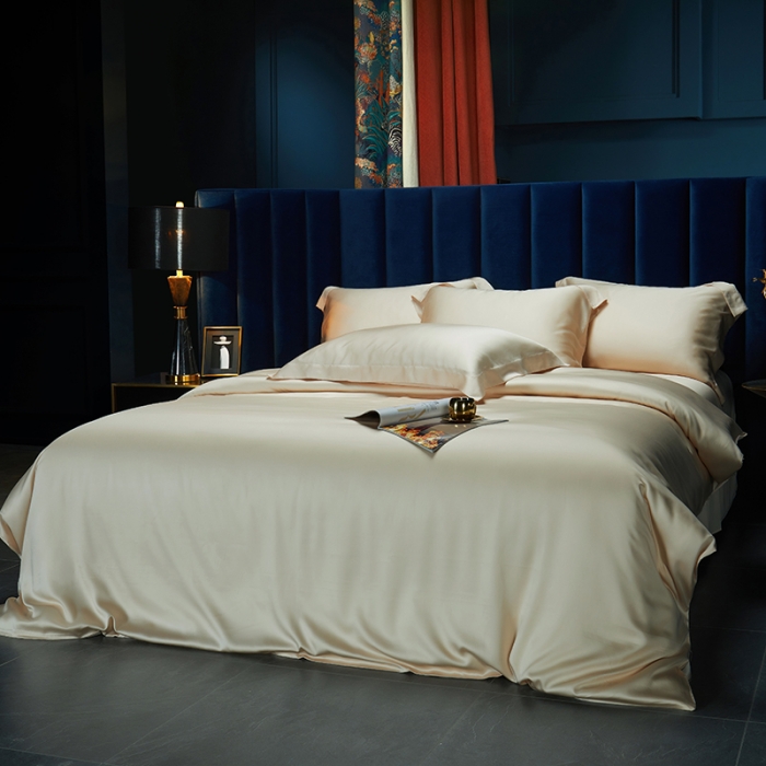 91家纺网 家纺一手货源 找家纺 米多多 2024新款60兰精天丝四件套单品被套 米杏色