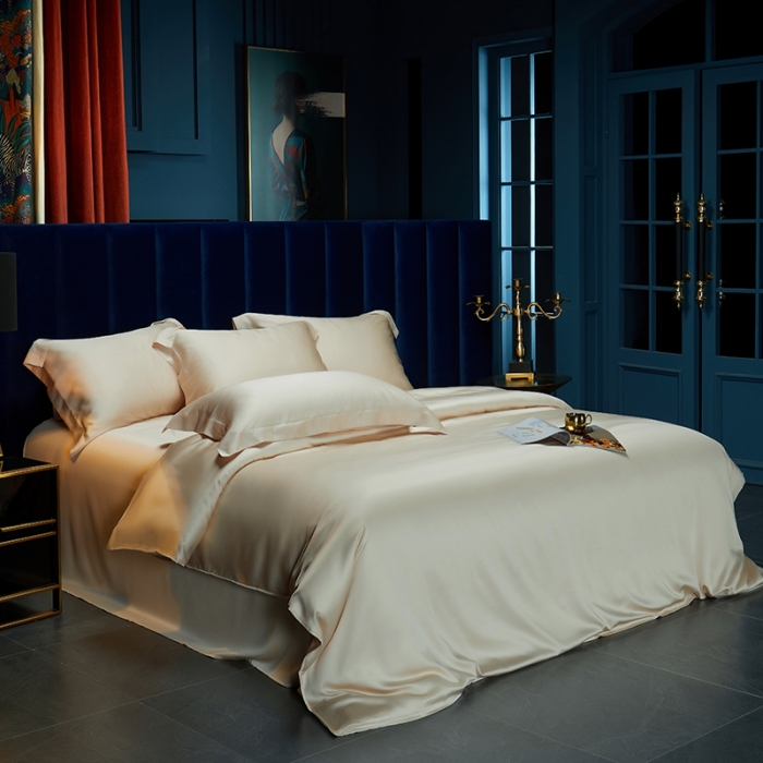 91家纺网 家纺一手货源 找家纺 米多多 2024新款60兰精天丝四件套单品被套 米杏色