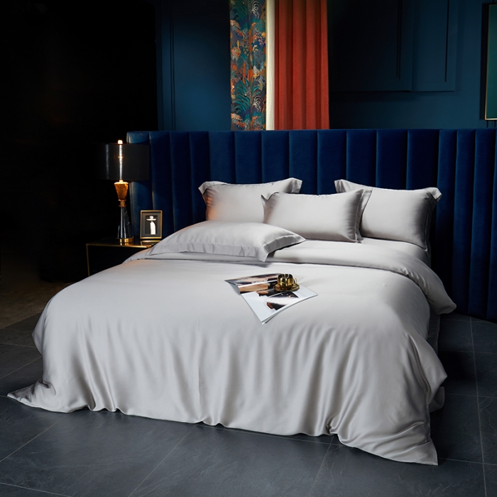 91家纺网 家纺一手货源 找家纺 米多多 2024新款60兰精天丝四件套单品被套 气质灰