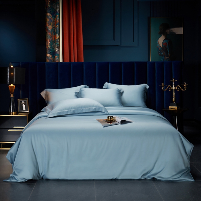 91家纺网 家纺一手货源 找家纺 米多多 2024新款60兰精天丝四件套单品被套 晴空蓝