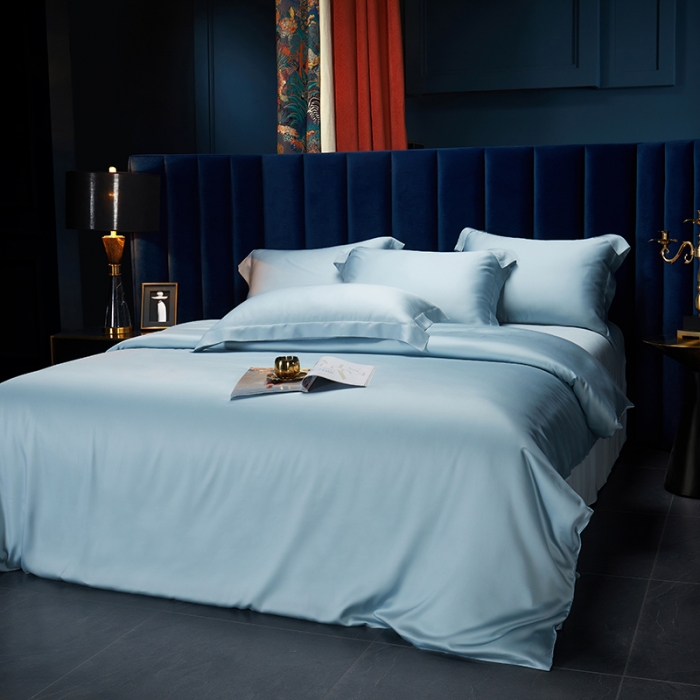 91家纺网 家纺一手货源 找家纺 米多多 2024新款60兰精天丝四件套单品被套 晴空蓝