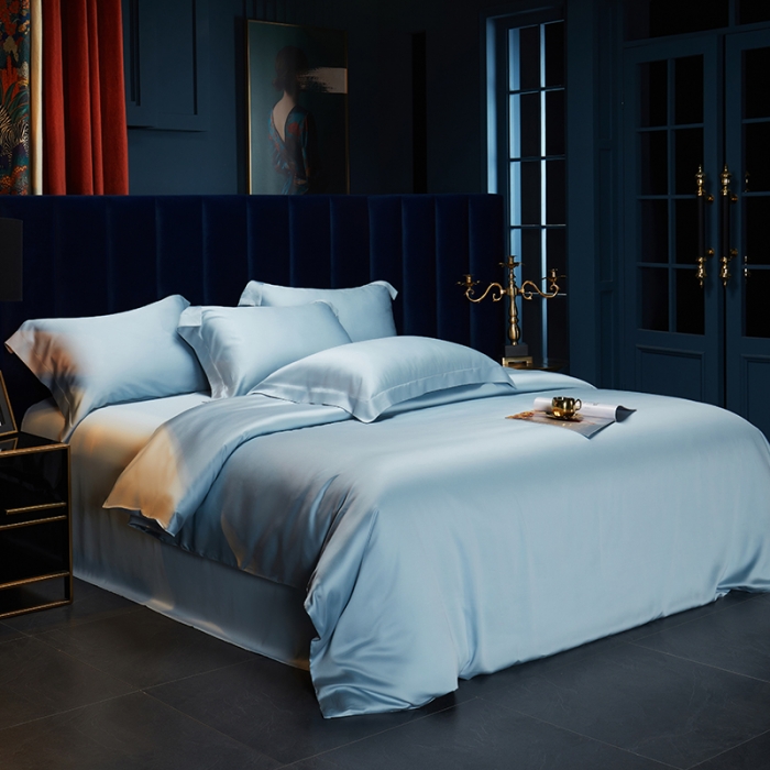 91家纺网 家纺一手货源 找家纺 米多多 2024新款60兰精天丝四件套单品被套 晴空蓝