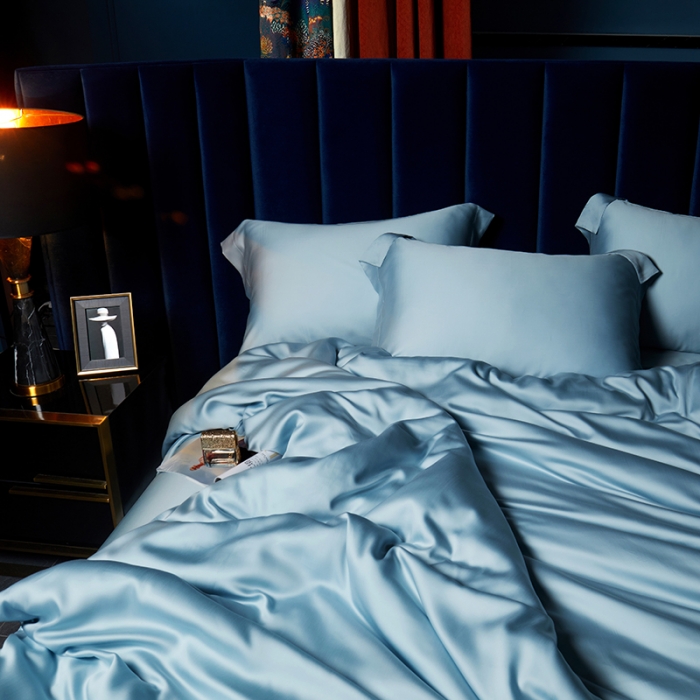 91家纺网 家纺一手货源 找家纺 米多多 2024新款60兰精天丝四件套单品被套 晴空蓝