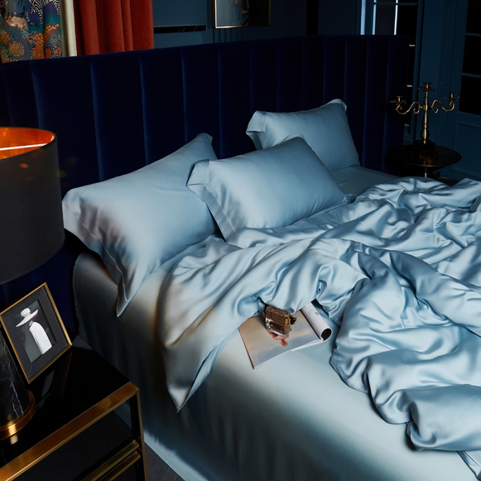 91家纺网 家纺一手货源 找家纺 米多多 2024新款60兰精天丝四件套单品被套 晴空蓝