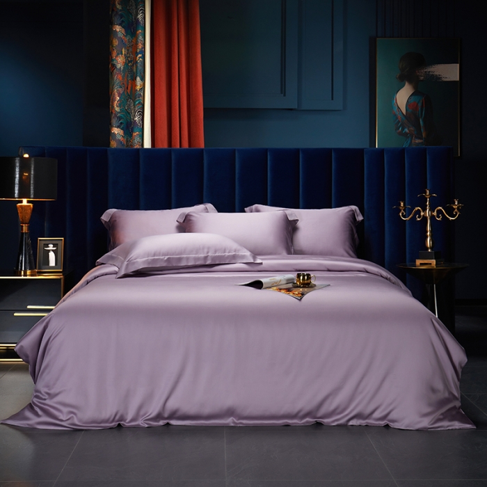 91家纺网 家纺一手货源 找家纺 米多多 2024新款60兰精天丝四件套单品被套 芋泥紫