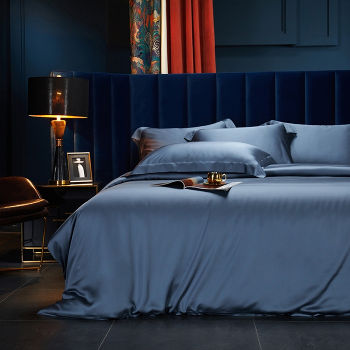 91家纺网 家纺一手货源 找家纺 米多多 2024新款60兰精天丝四件套单品被套 月光蓝