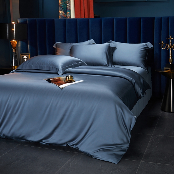 91家纺网 家纺一手货源 找家纺 米多多 2024新款60兰精天丝四件套单品被套 月光蓝