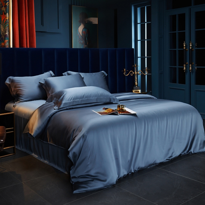 91家纺网 家纺一手货源 找家纺 米多多 2024新款60兰精天丝四件套单品被套 月光蓝