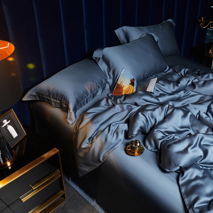 91家纺网 家纺一手货源 找家纺 米多多 2024新款60兰精天丝四件套单品被套 月光蓝