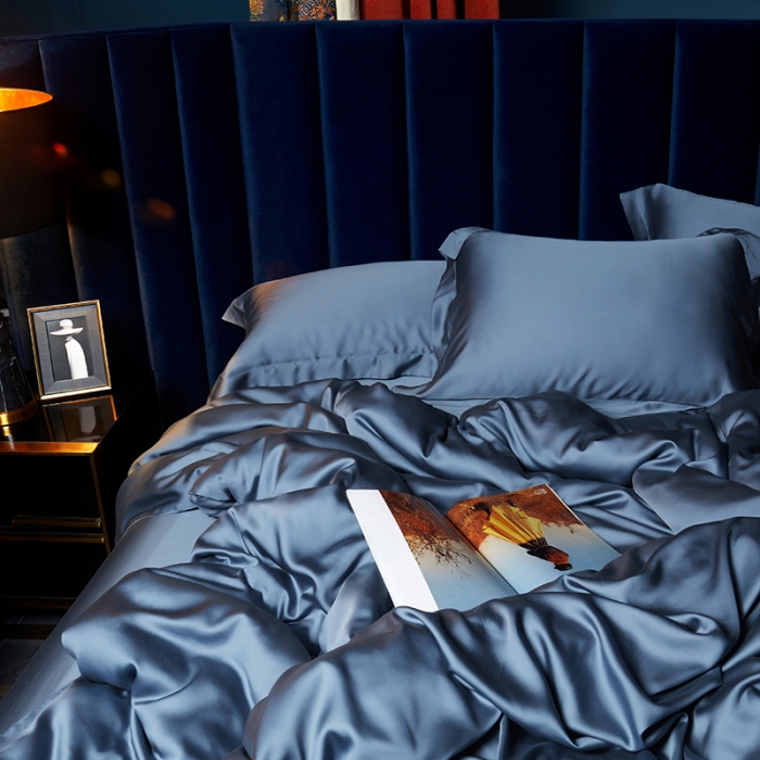 91家纺网 家纺一手货源 找家纺 米多多 2024新款60兰精天丝四件套单品被套 月光蓝