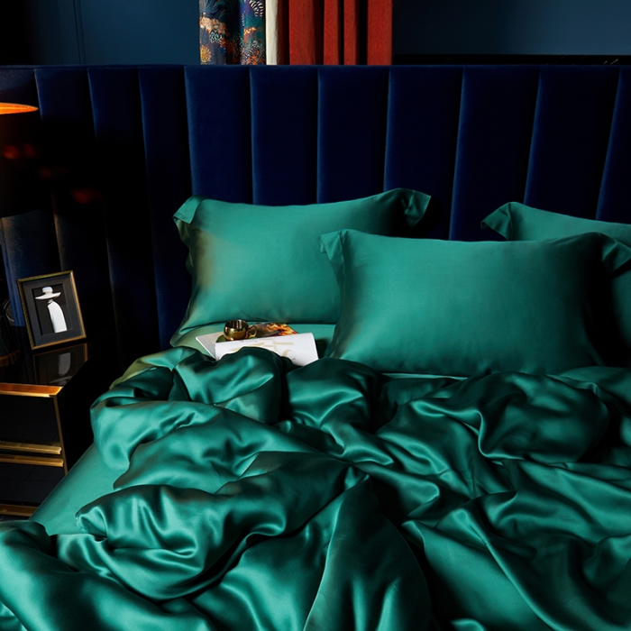 91家纺网 家纺一手货源 找家纺 米多多 2024新款60兰精天丝四件套单品被套 祖母绿