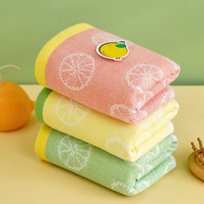 91家纺网 家纺一手货源 找家纺 宿倩佳 2023新款20支超柔单纱柠檬清晨系列全棉毛巾浴巾套装 清晨柠檬-粉毛巾34*73cm