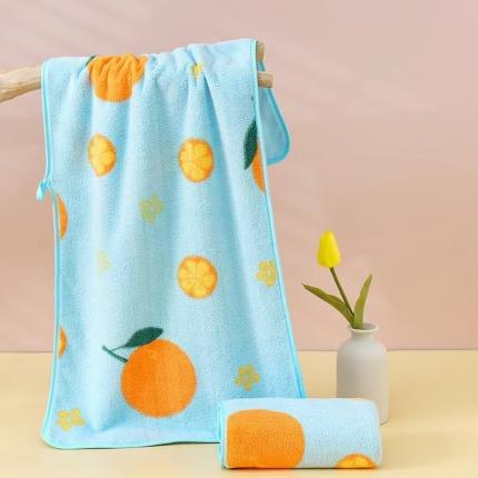 91家纺网 家纺一手货源 找家纺 2023新款新款珊瑚绒毛巾浴巾套装小方巾心想事橙系列 心想事橙-蓝浴巾70*140cm