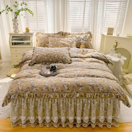 91家纺网 家纺一手货源 找家纺 宜凡 2023新款 全棉床笠式床裙四件套 喜上眉梢