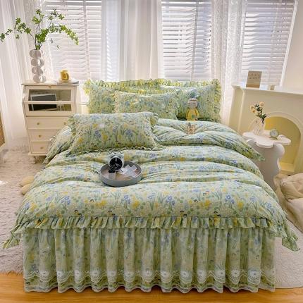 91家纺网 家纺一手货源 找家纺 宜凡 2023新款 全棉床笠式床裙四件套 邂逅初春