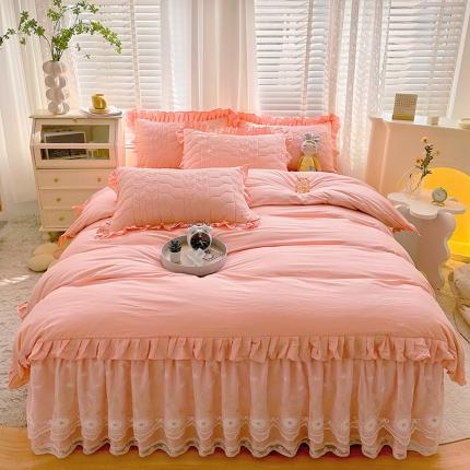 宜凡 2023新款 全棉床笠式床裙四件套 公主粉