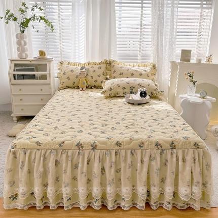 91家纺网 家纺一手货源 找家纺 宜凡 2023新款 全棉床笠式床裙三件套 花漾