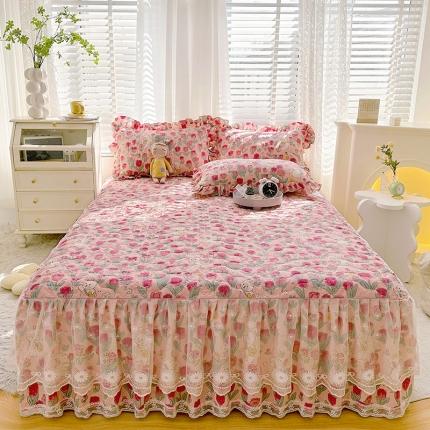 91家纺网 家纺一手货源 找家纺 宜凡 2023新款 全棉床笠式床裙三件套 郁金粉兔