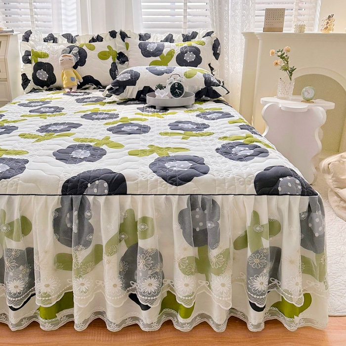 91家纺网 家纺一手货源 找家纺 宜凡 2023新款 全棉床笠式床裙三件套 稻花香