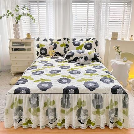 宜凡 2023新款 全棉床笠式床裙三件套 稻花香