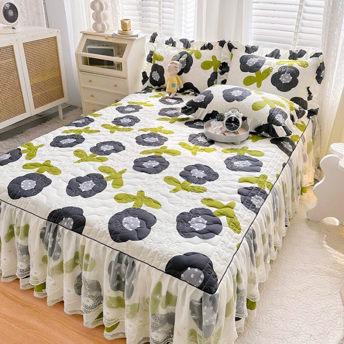 91家纺网 家纺一手货源 找家纺 宜凡 2023新款 全棉床笠式床裙三件套 稻花香