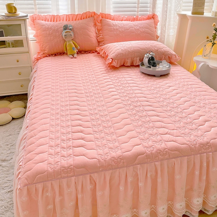 91家纺网 家纺一手货源 找家纺 宜凡 2023新款 全棉床笠式床裙三件套 公主粉